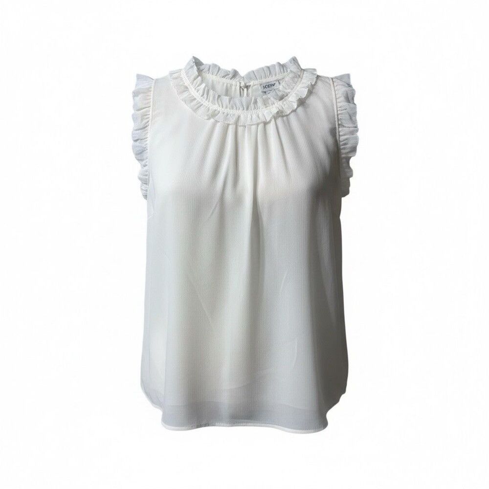 J.Crew Factory Ruffle Neck Chiffon Sleeveless Blouse Cream Plus Size 2X